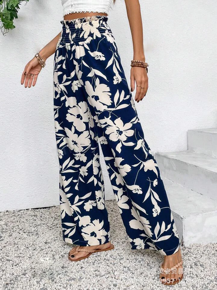 Theodora | Pantalon Large à Taille Haute Décontracté à Motif Floral pour Femme