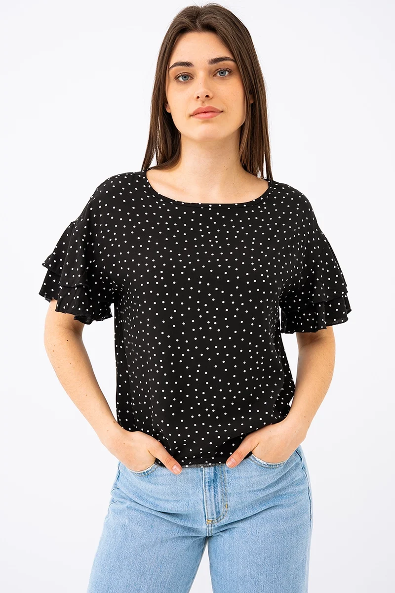 La blouse à pois col bateau