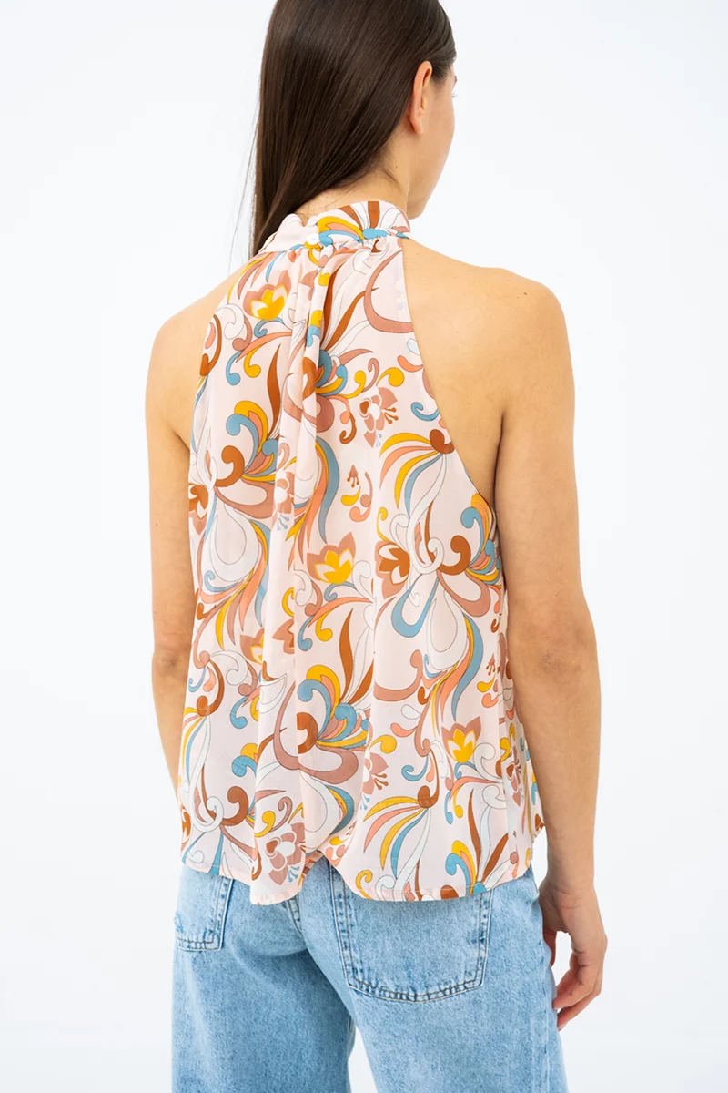 La camisole diaphane imprimé col montant
