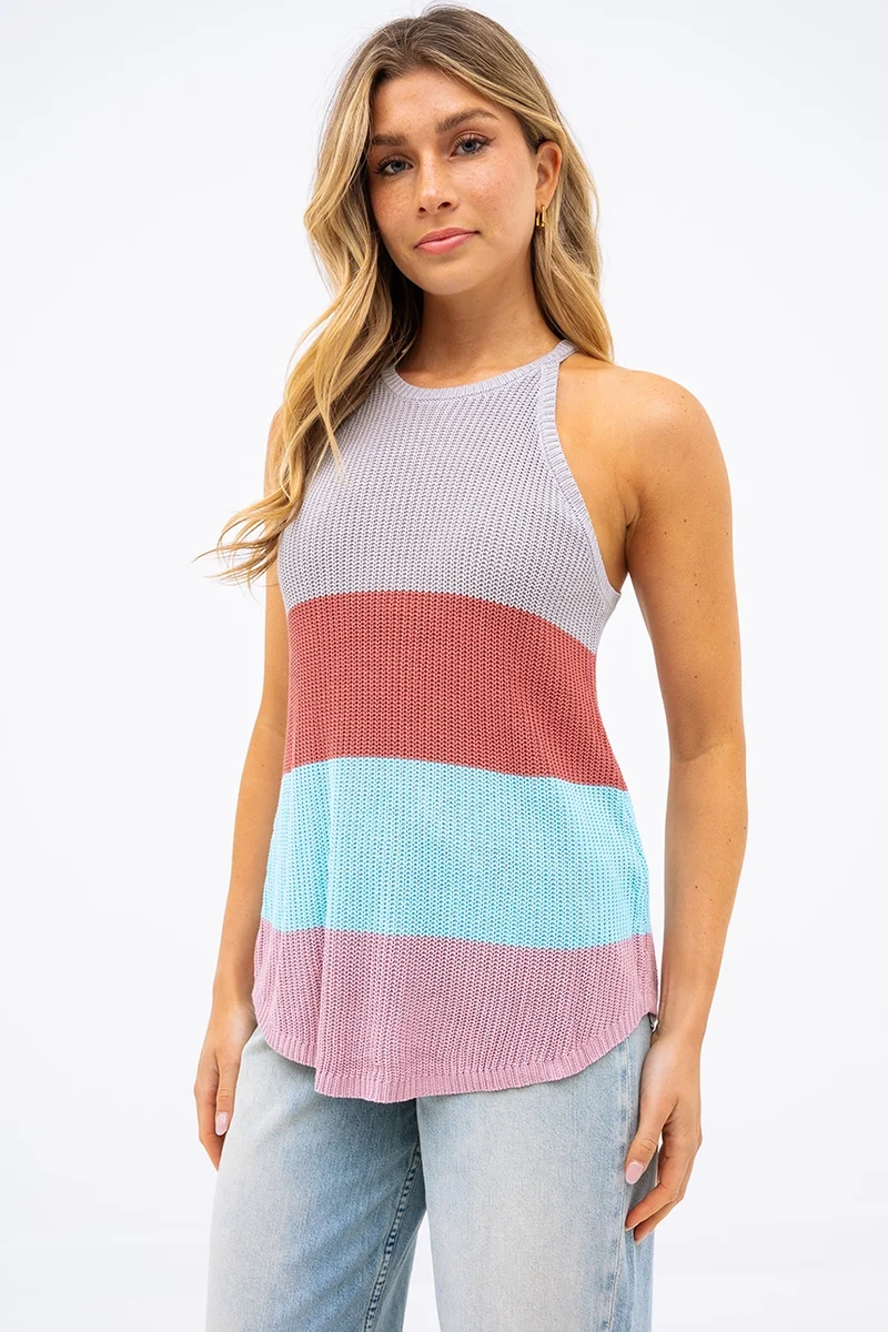 La camisole en tricot bloc de couleur