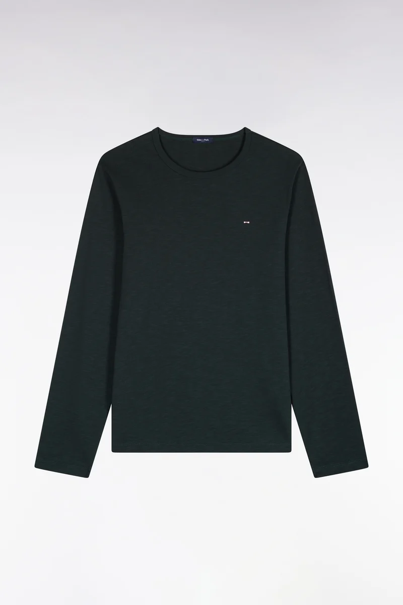 T-shirt manches longues en coton vert foncé coupe ajustée