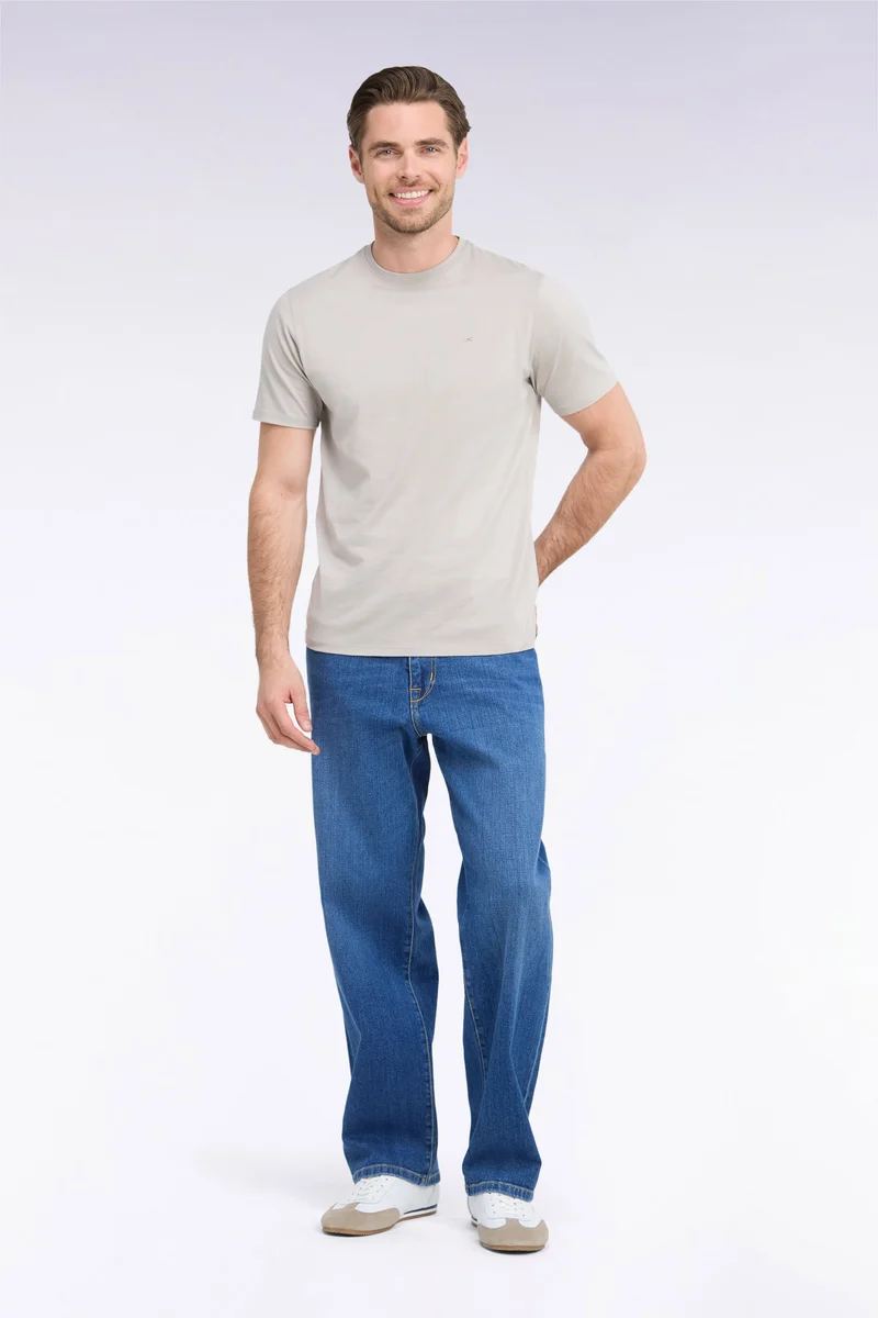 Jean en denim stretch bleu stone bleach coupe regular