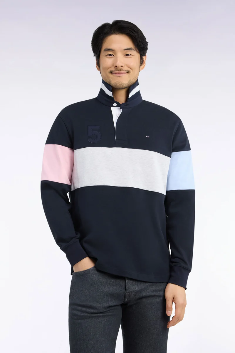 Maillot manches longues coupé cousu en jersey de coton marine broderie 5