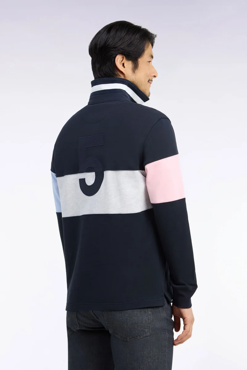 Maillot manches longues coupé cousu en jersey de coton marine broderie 5