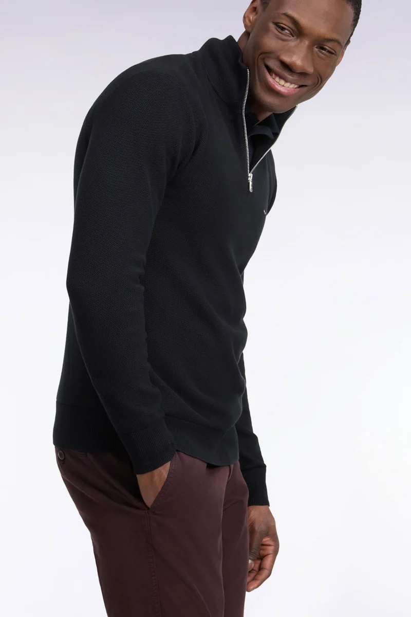 Pull col camionneur en coton noir coupe droite