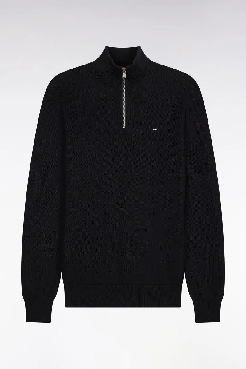 Pull col camionneur en coton noir coupe droite