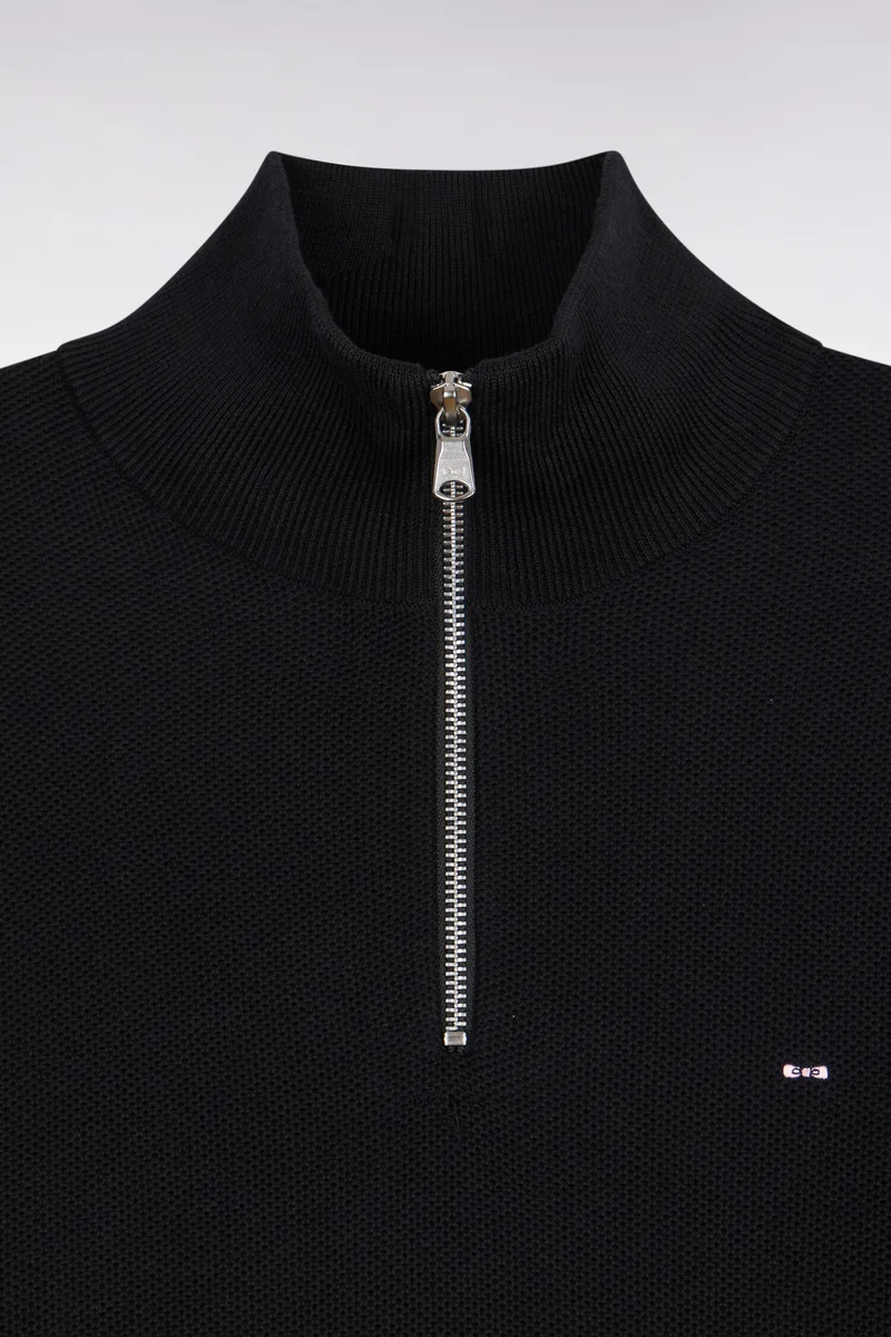 Pull col camionneur en coton noir coupe droite