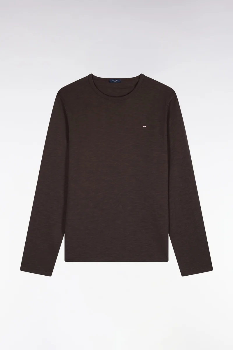 T-shirt manches longues en coton marron coupe ajustée