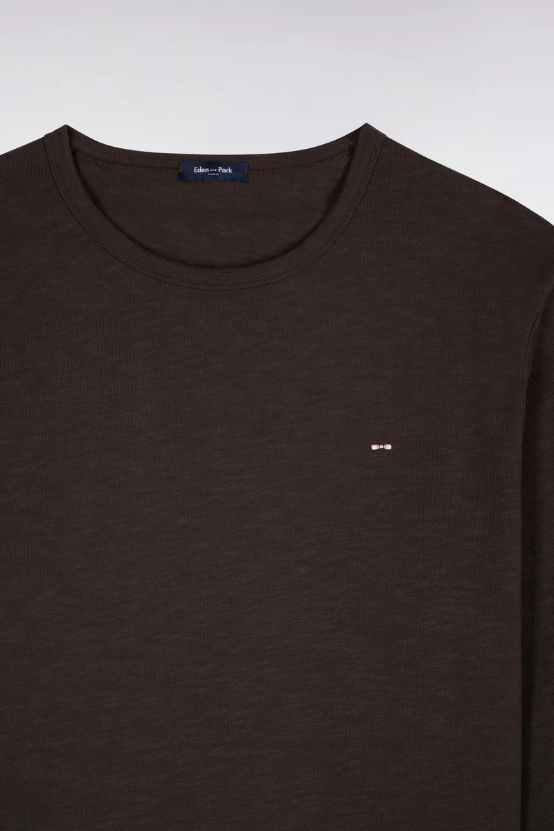 T-shirt manches longues en coton marron coupe ajustée