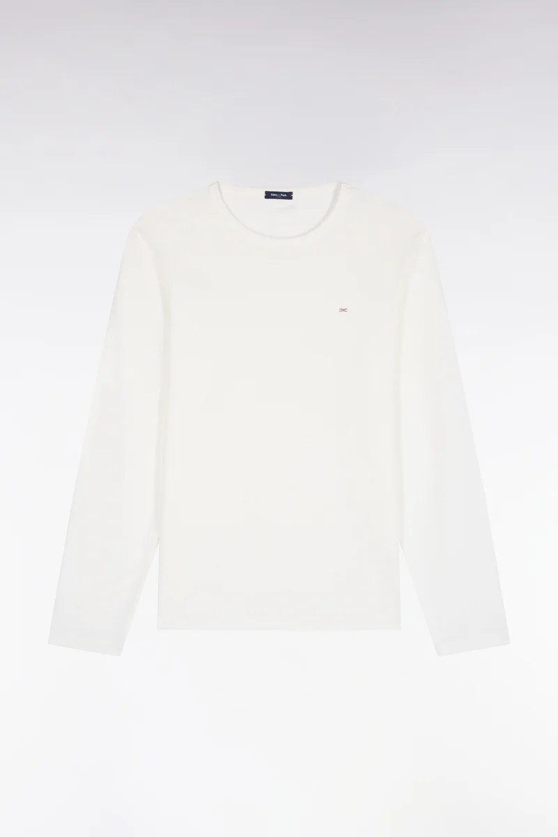 T-shirt manches longues en coton écru coupe ajustée