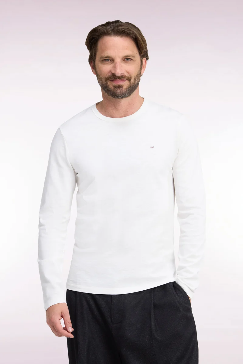 T-shirt manches longues en coton écru coupe ajustée