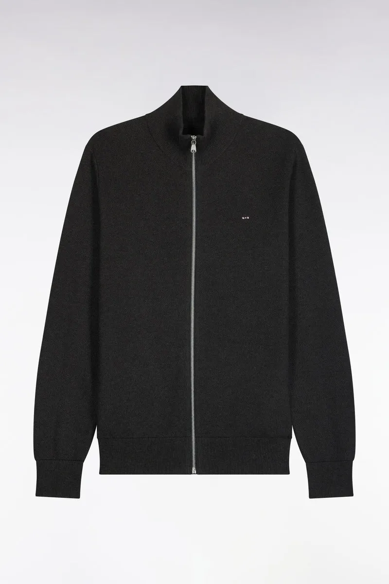 Cardigan zippé en coton gris anthracite coupe droite