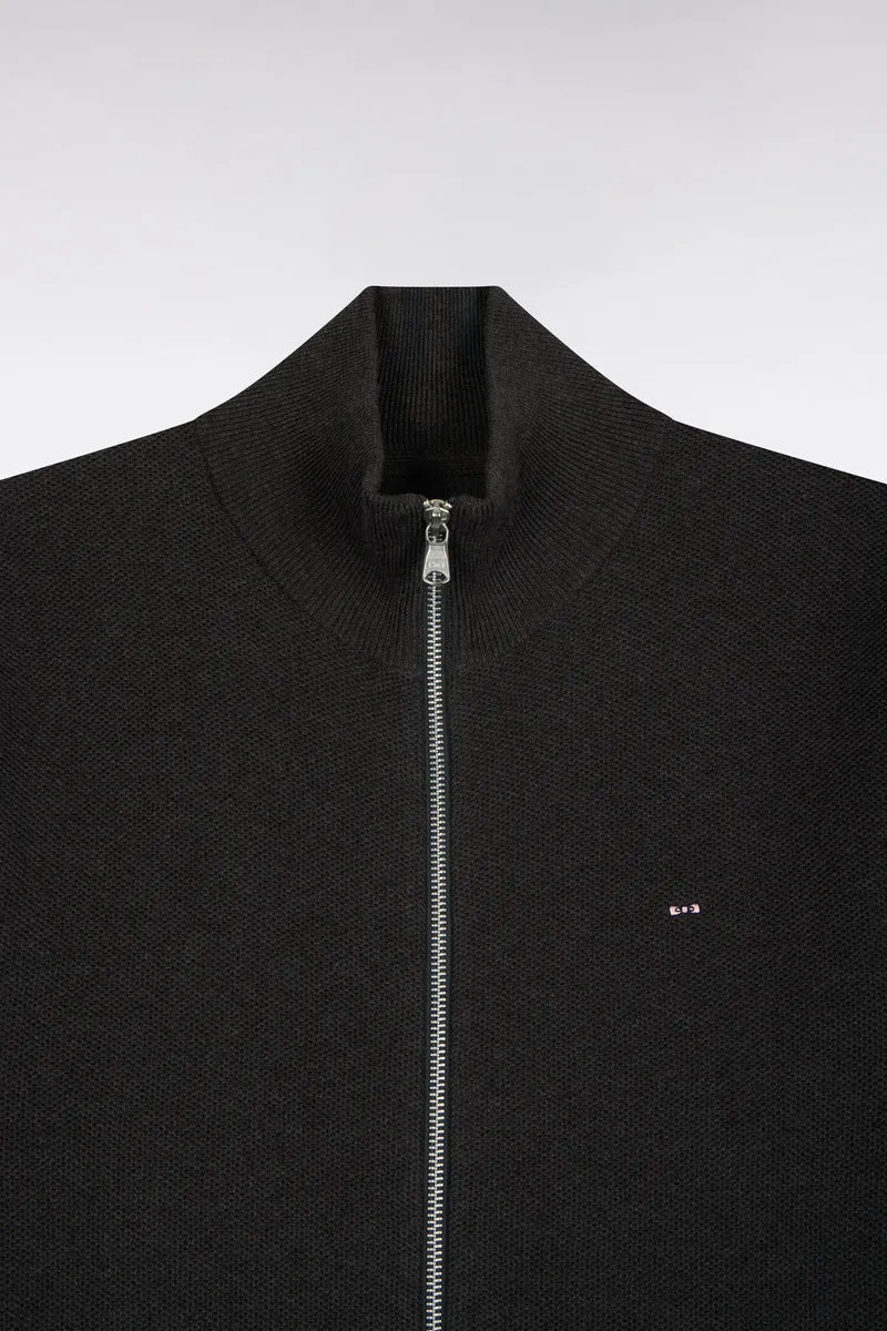 Cardigan zippé en coton gris anthracite coupe droite