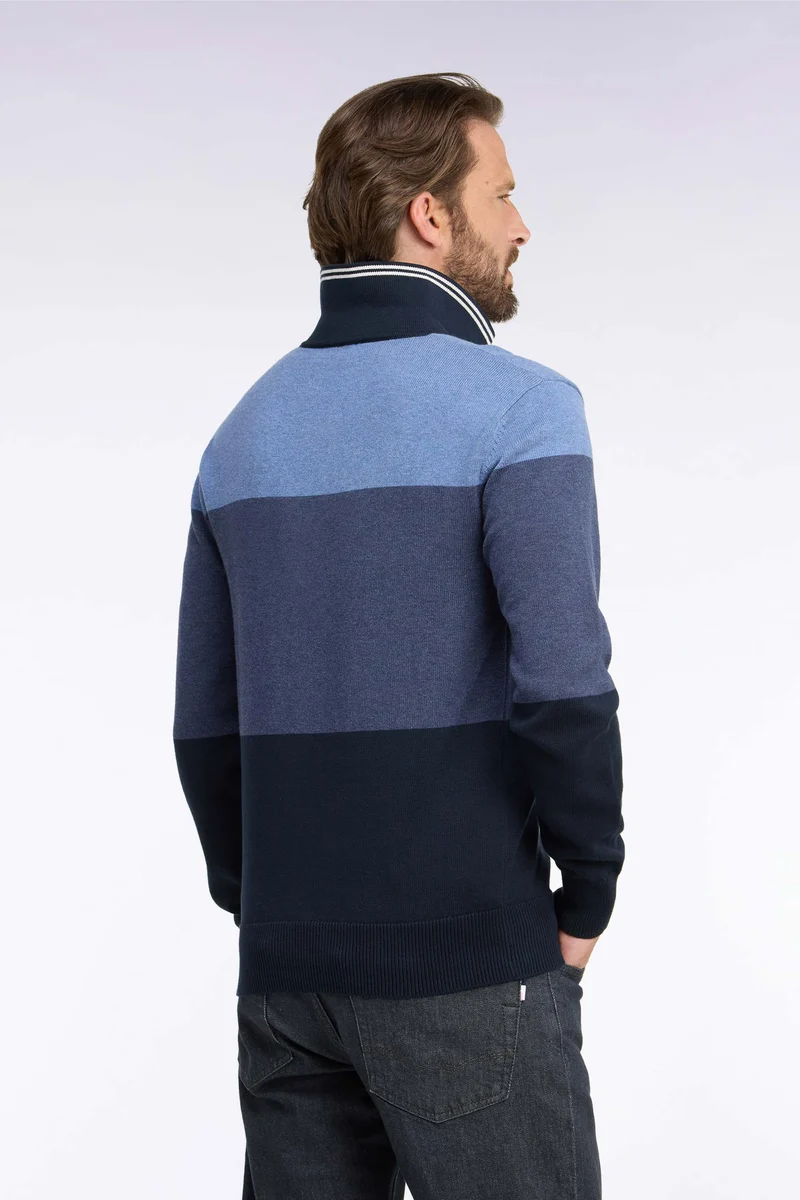 Pull à col maillot en coton tricolore à effet de rayures marine coupe regular