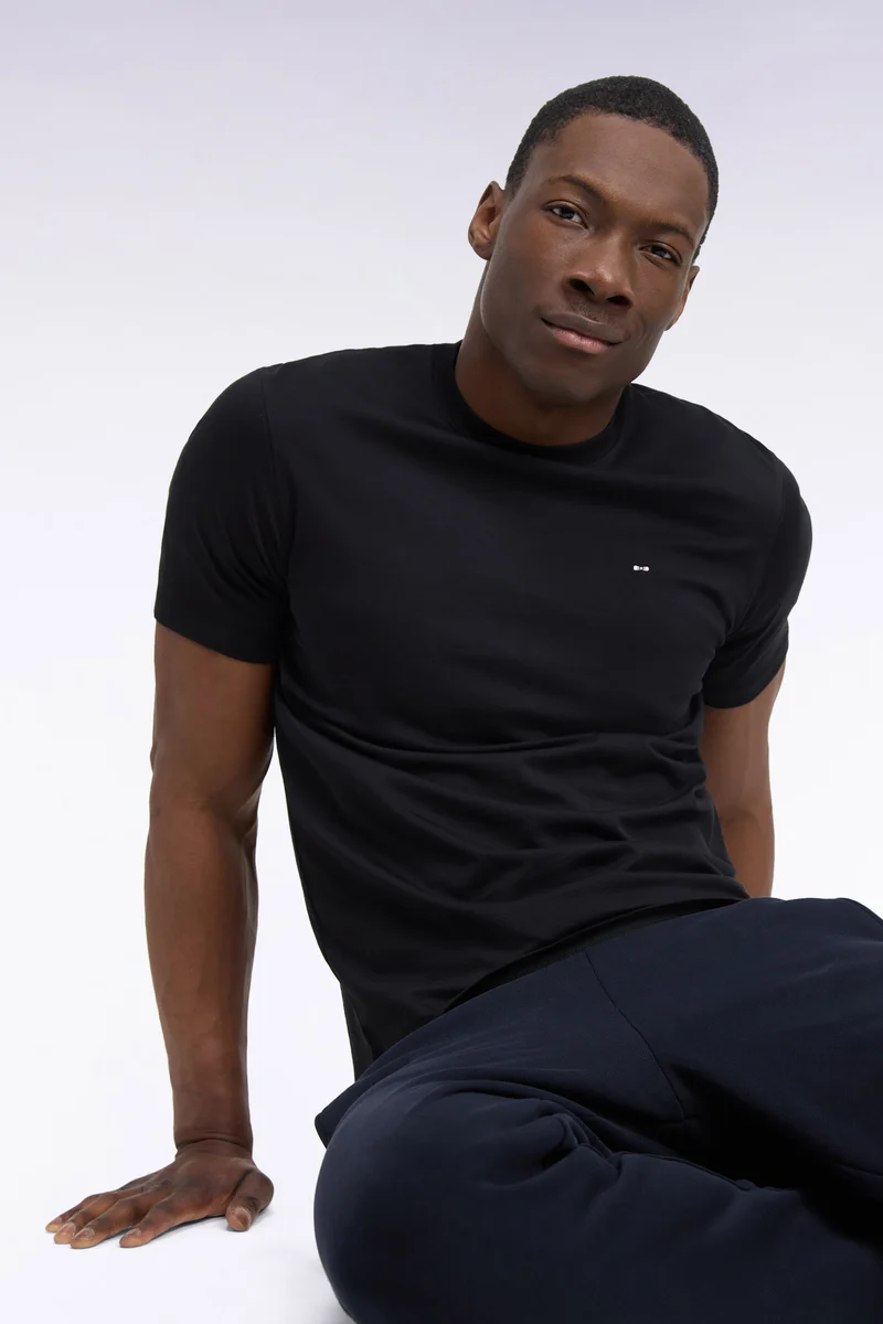 T-shirt manches courtes en coton noir coupe droite nœud papillon