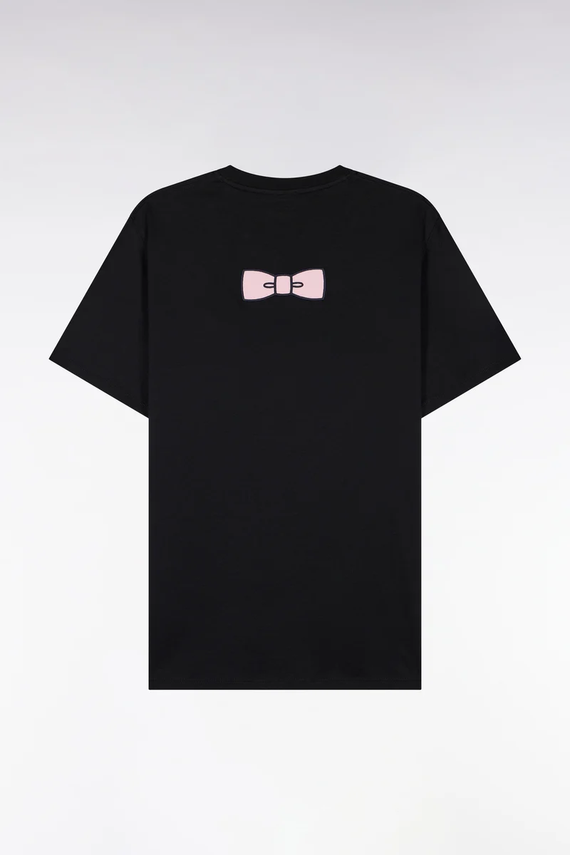 T-shirt manches courtes en coton noir coupe droite nœud papillon