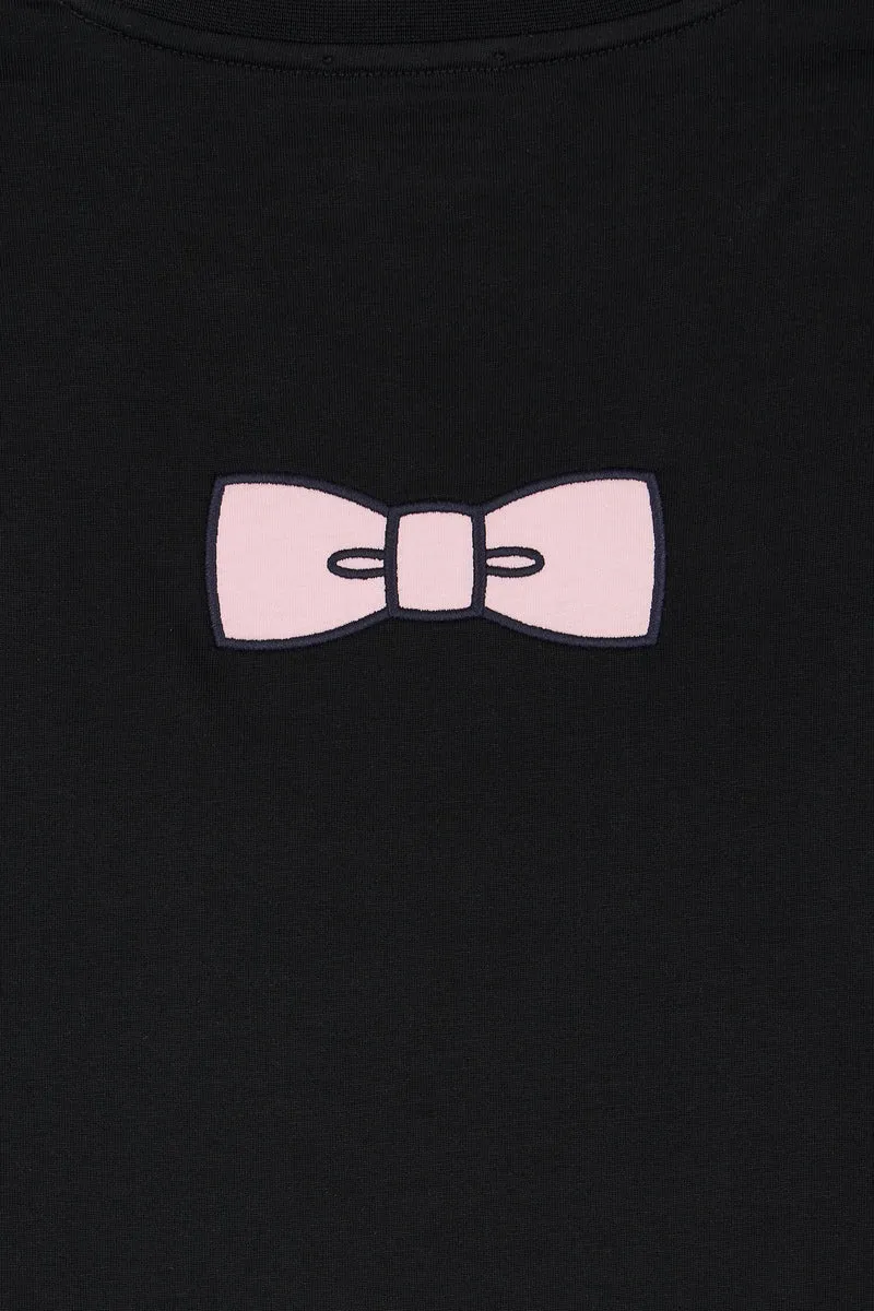 T-shirt manches courtes en coton noir coupe droite nœud papillon