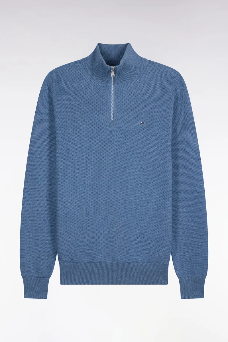 Pull col camionneur en coton bleu coupe droite