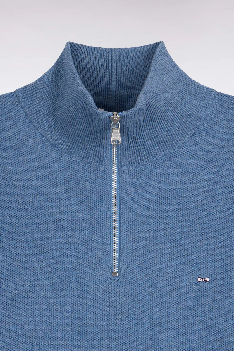 Pull col camionneur en coton bleu coupe droite