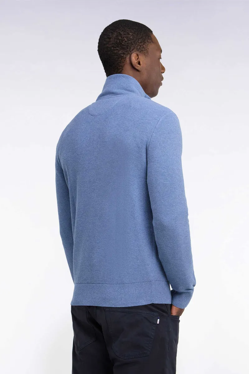 Pull col camionneur en coton bleu coupe droite