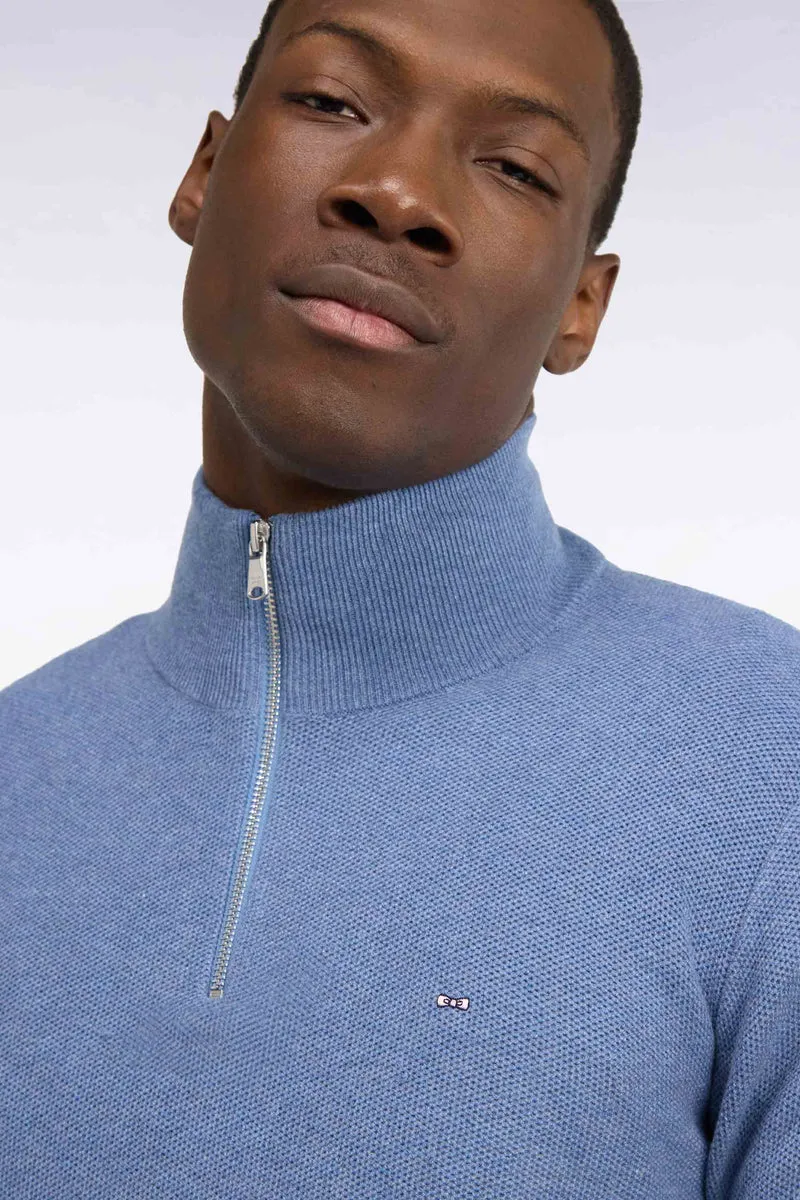 Pull col camionneur en coton bleu coupe droite