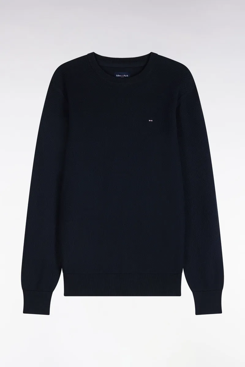 Pull col rond en coton marine coupe droite