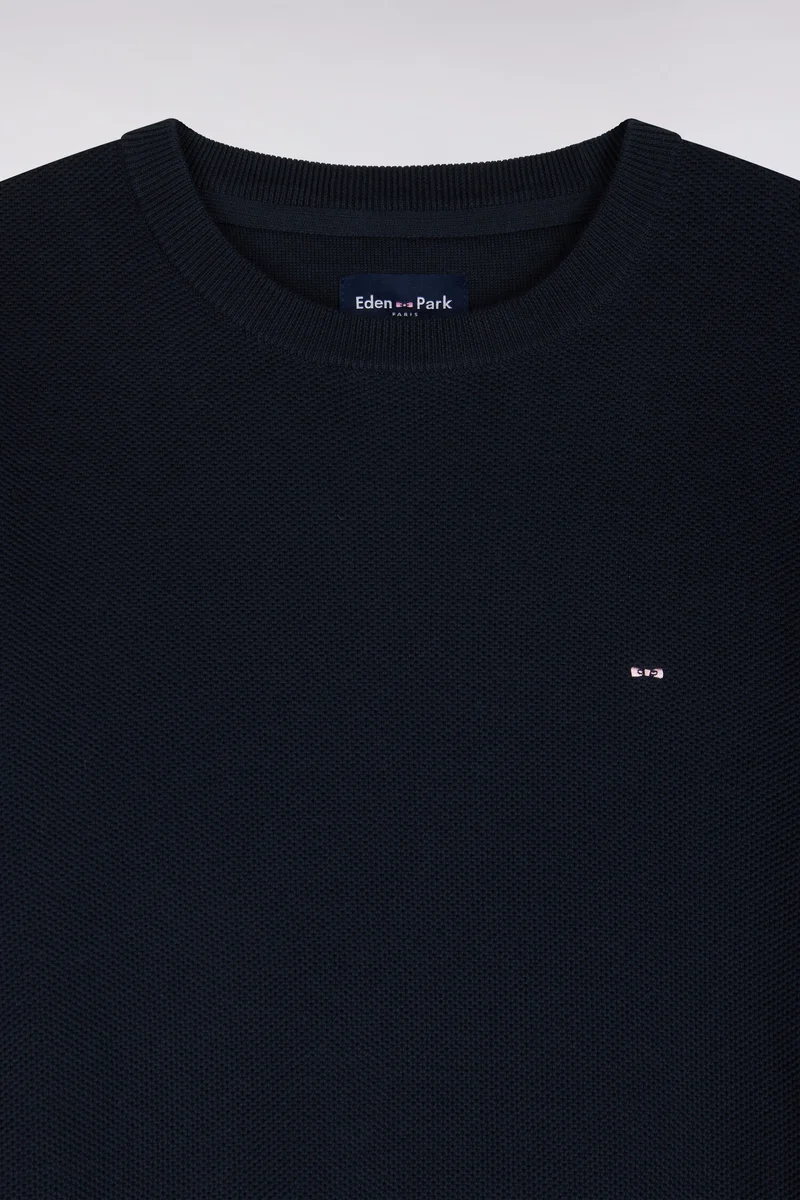 Pull col rond en coton marine coupe droite