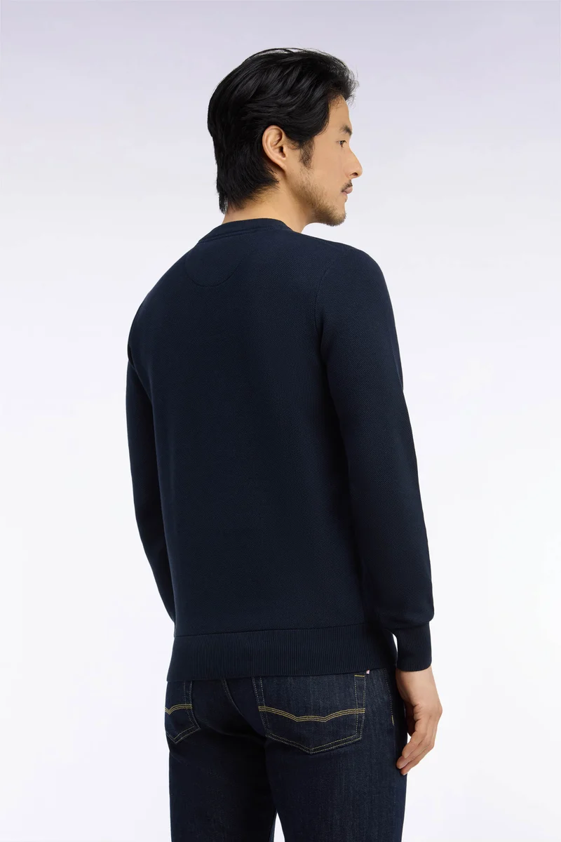 Pull col rond en coton marine coupe droite