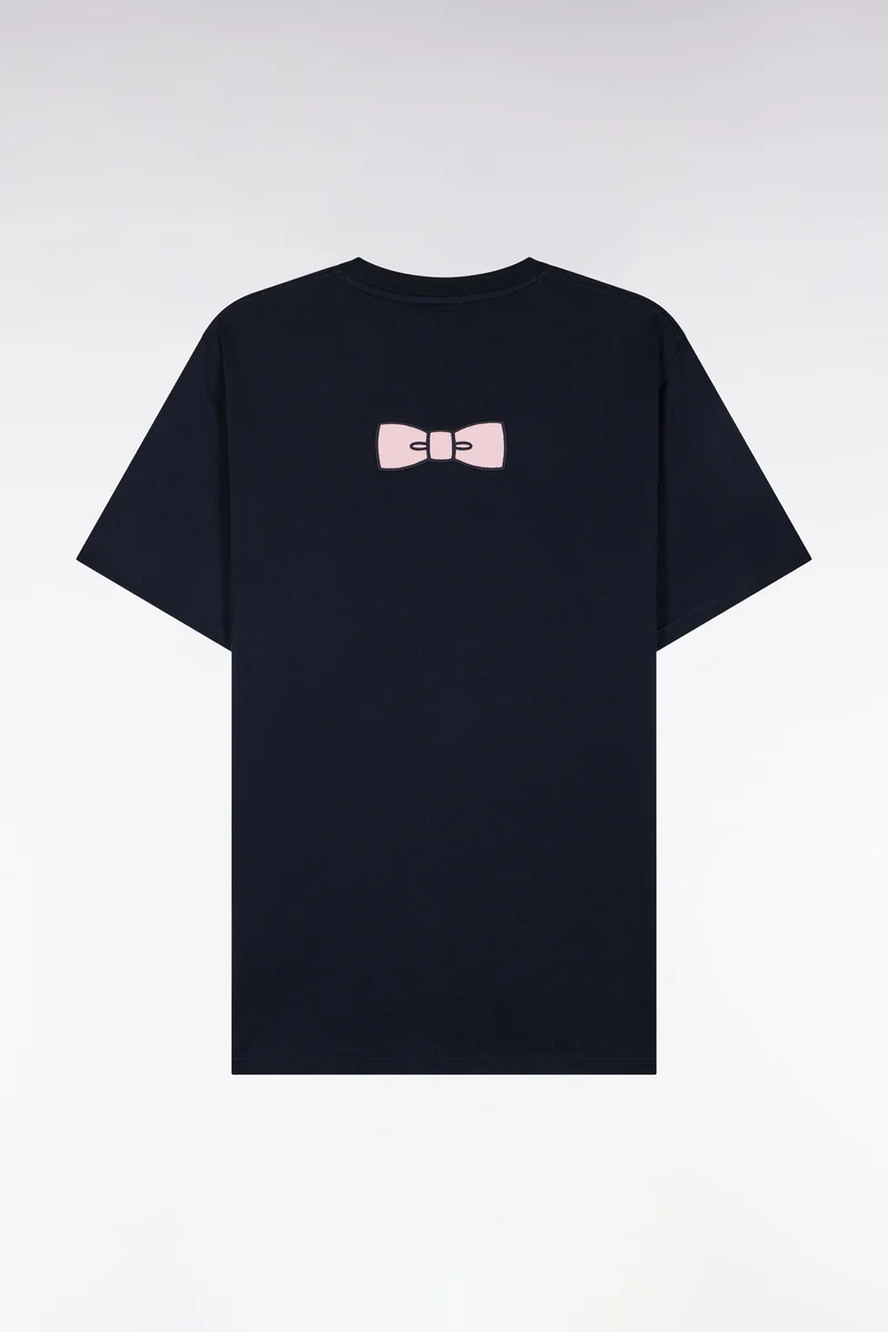 T-shirt manches courtes en coton marine coupe droite nœud papillon