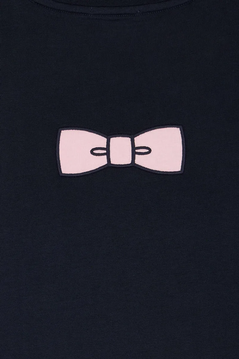 T-shirt manches courtes en coton marine coupe droite nœud papillon