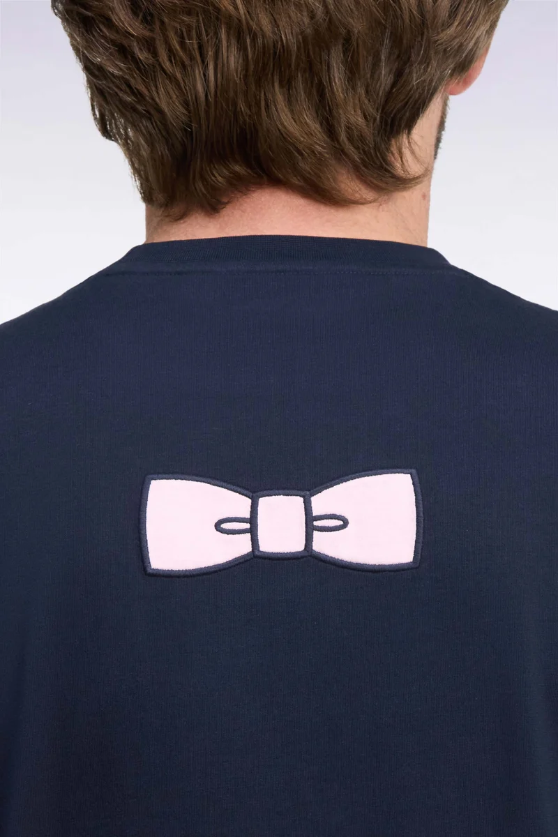T-shirt manches courtes en coton marine coupe droite nœud papillon