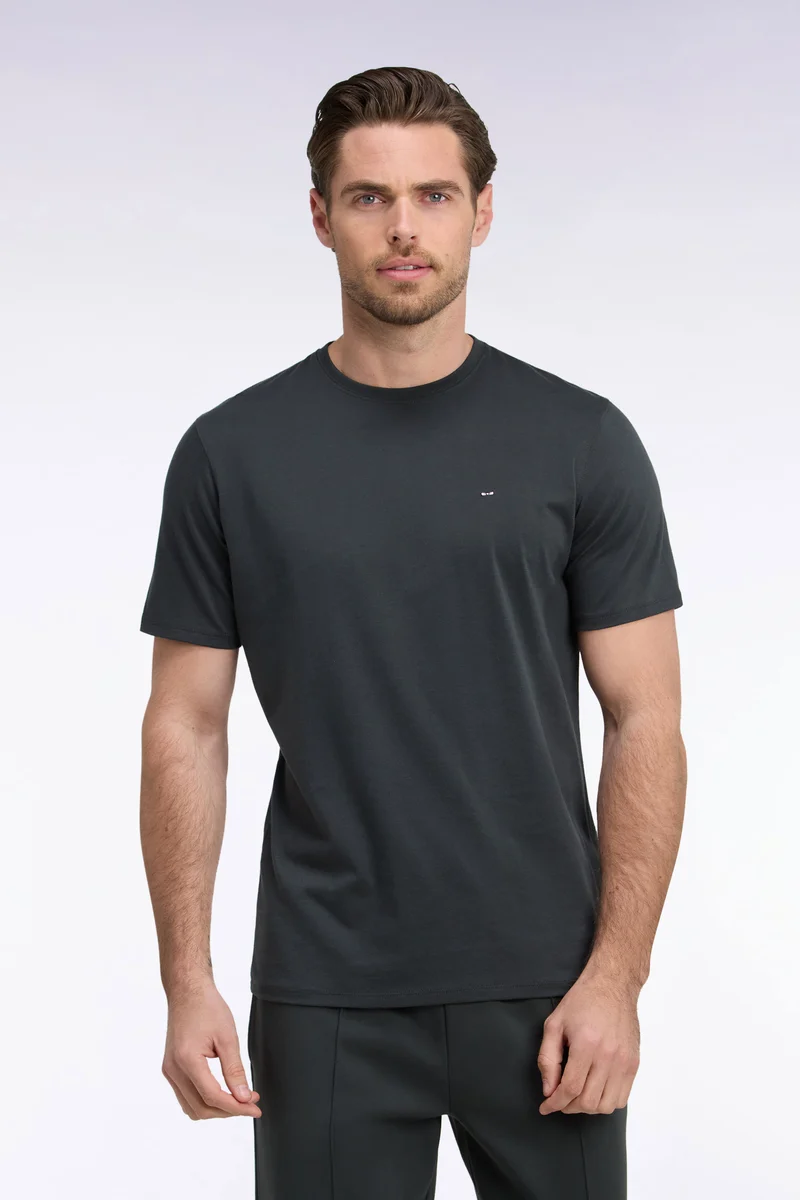 T-shirt manches courtes col rond en coton kaki coupe droite