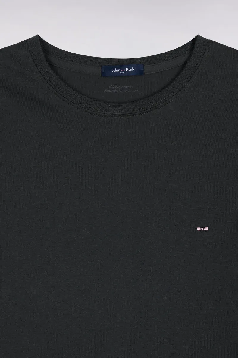 T-shirt manches courtes col rond en coton kaki coupe droite