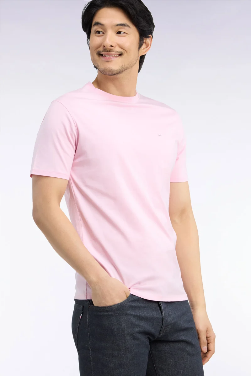 T-shirt manches courtes col rond en coton rose coupe droite