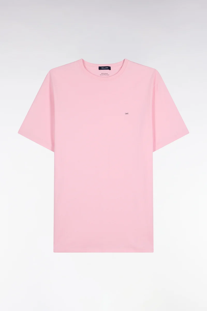 T-shirt manches courtes col rond en coton rose coupe droite