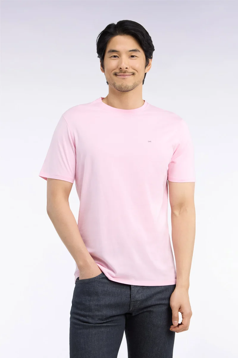 T-shirt manches courtes col rond en coton rose coupe droite