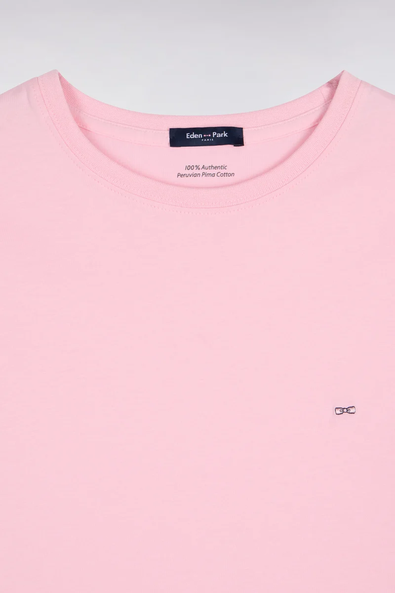 T-shirt manches courtes col rond en coton rose coupe droite