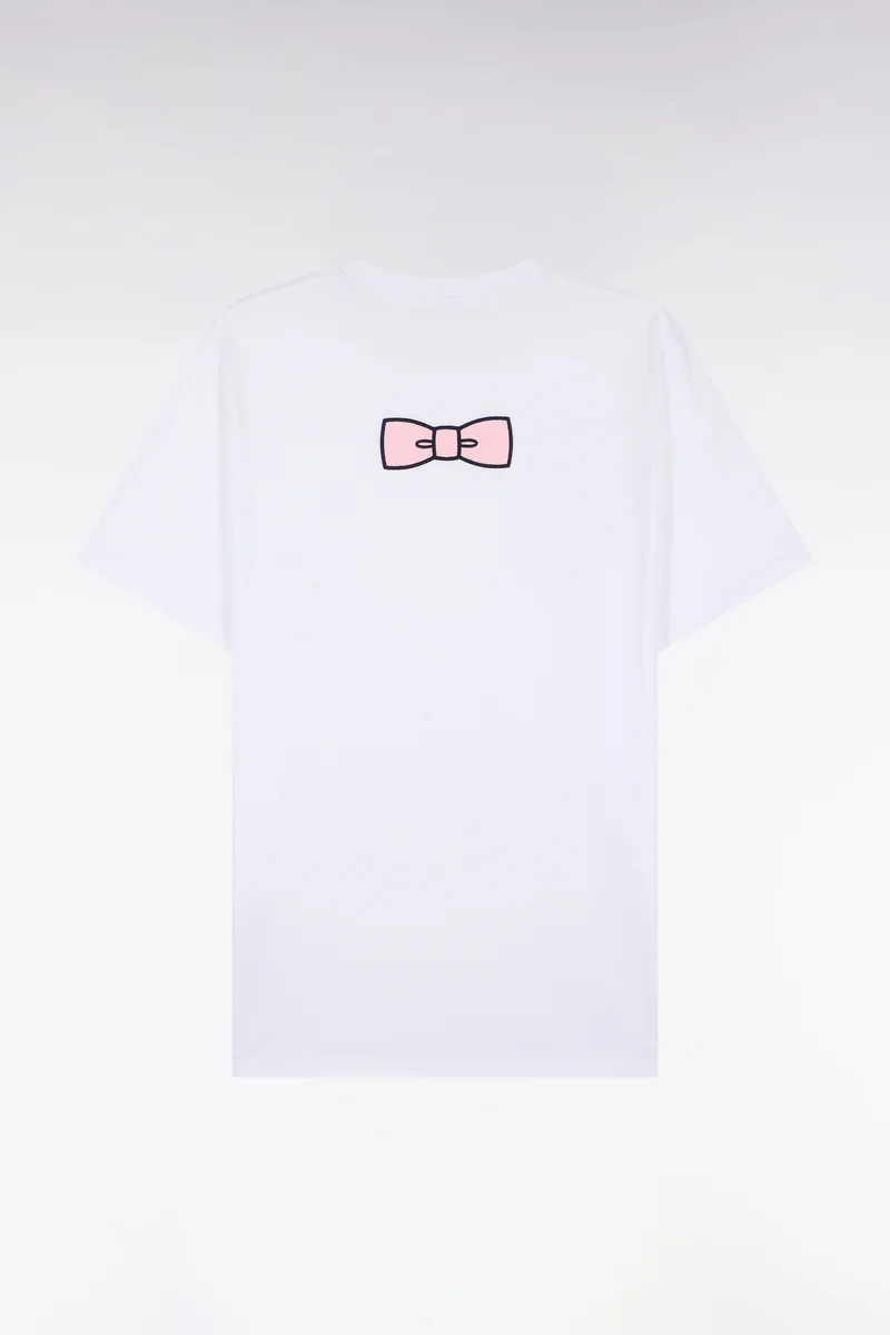 T-shirt manches courtes en coton blanc coupe droite nœud papillon