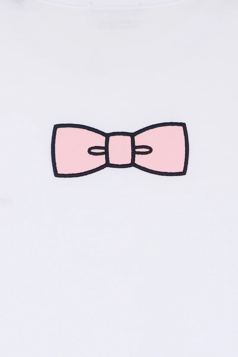 T-shirt manches courtes en coton blanc coupe droite nœud papillon