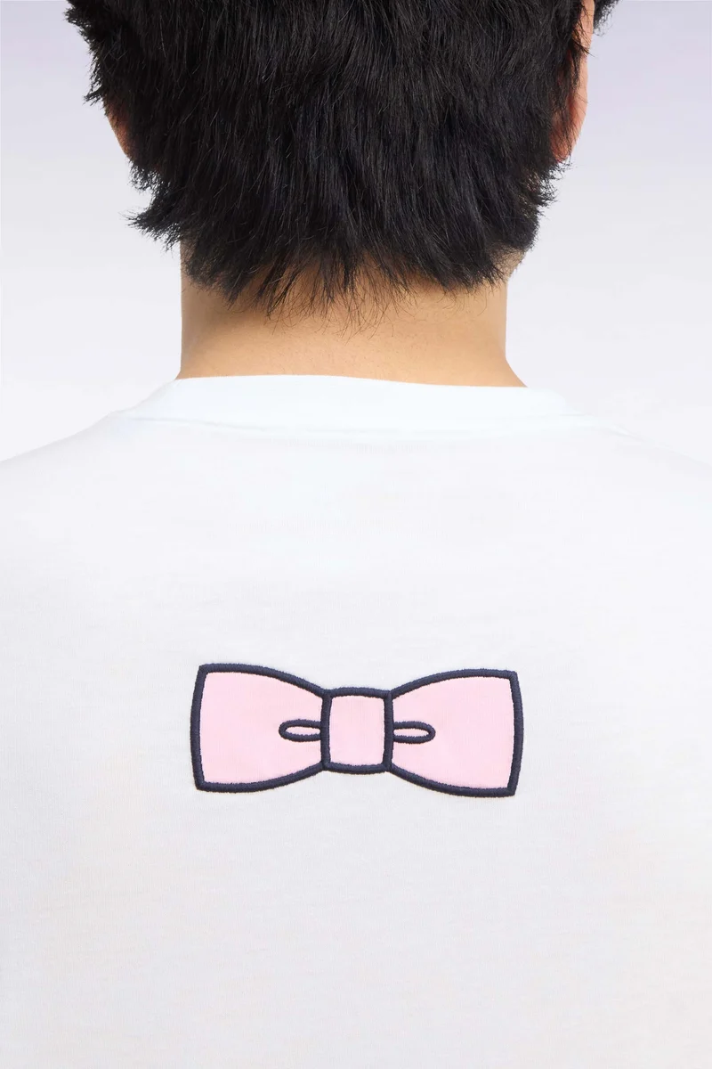 T-shirt manches courtes en coton blanc coupe droite nœud papillon