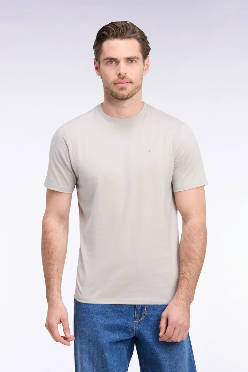 T-shirt manches courtes col rond en coton gris coupe droite