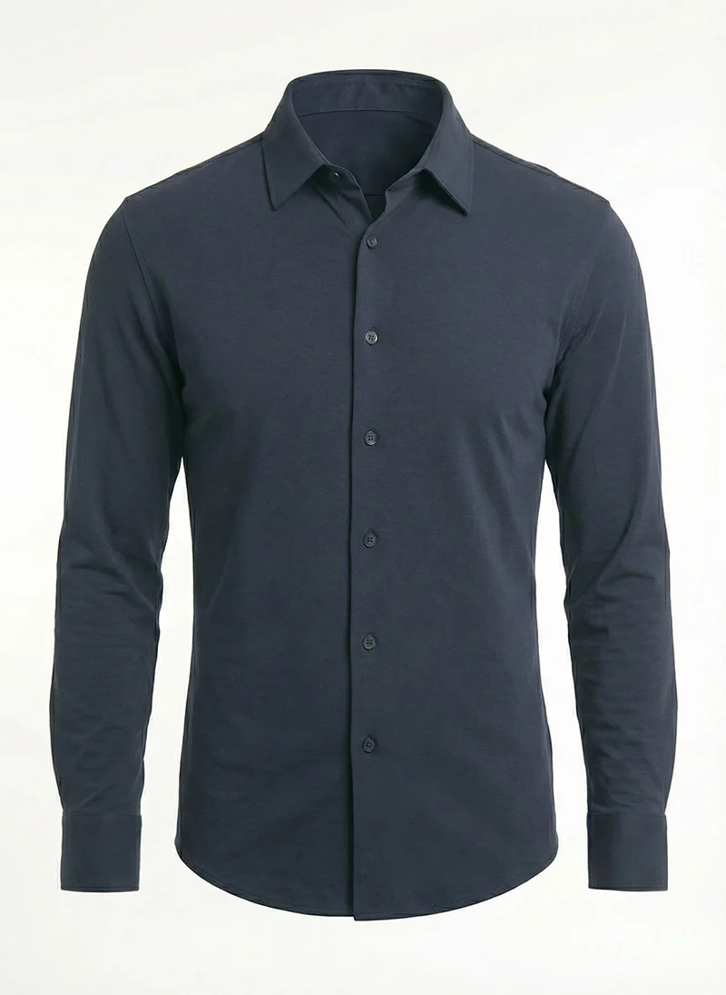 La chemise marine en fin tricot uni