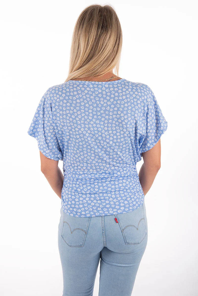 T-shirt petites fleurs manches chauve-souris