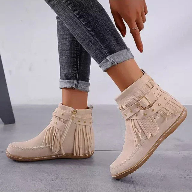 Mira | Bottes Chaudes Vintage à Franges pour Femme