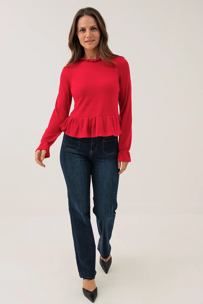 La blouse t-shirt peplum à manches longues