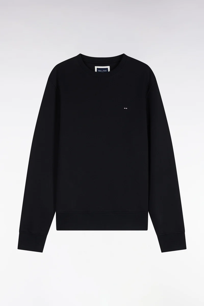 Sweatshirt col rond en molleton coton noir coupe droite