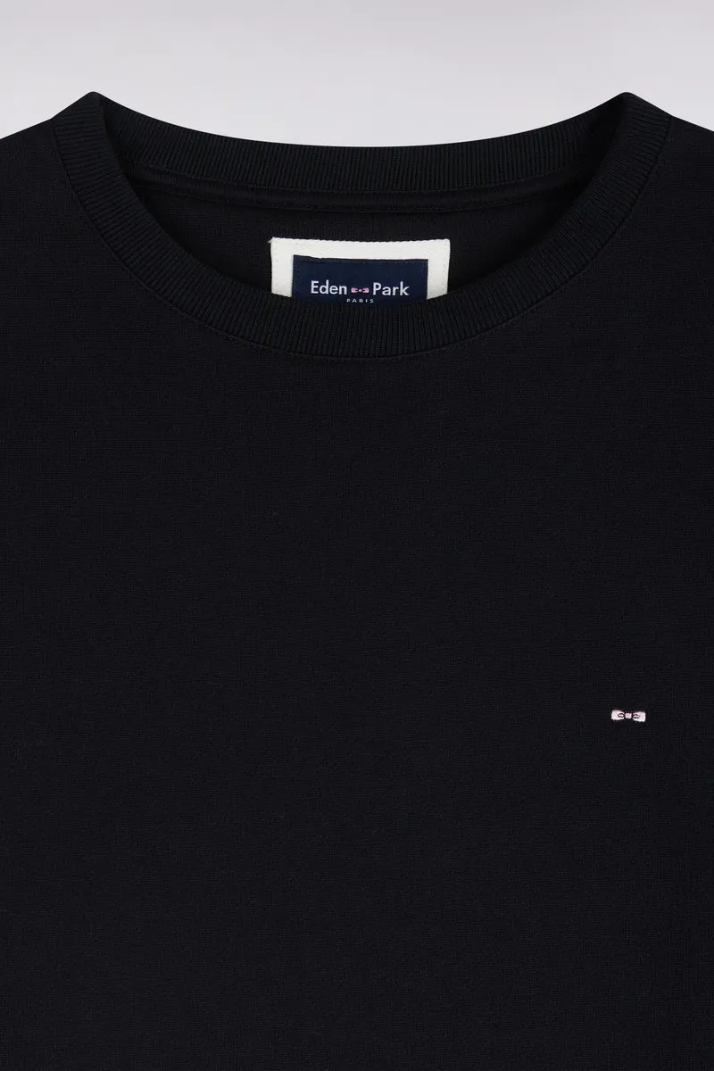 Sweatshirt col rond en molleton coton noir coupe droite