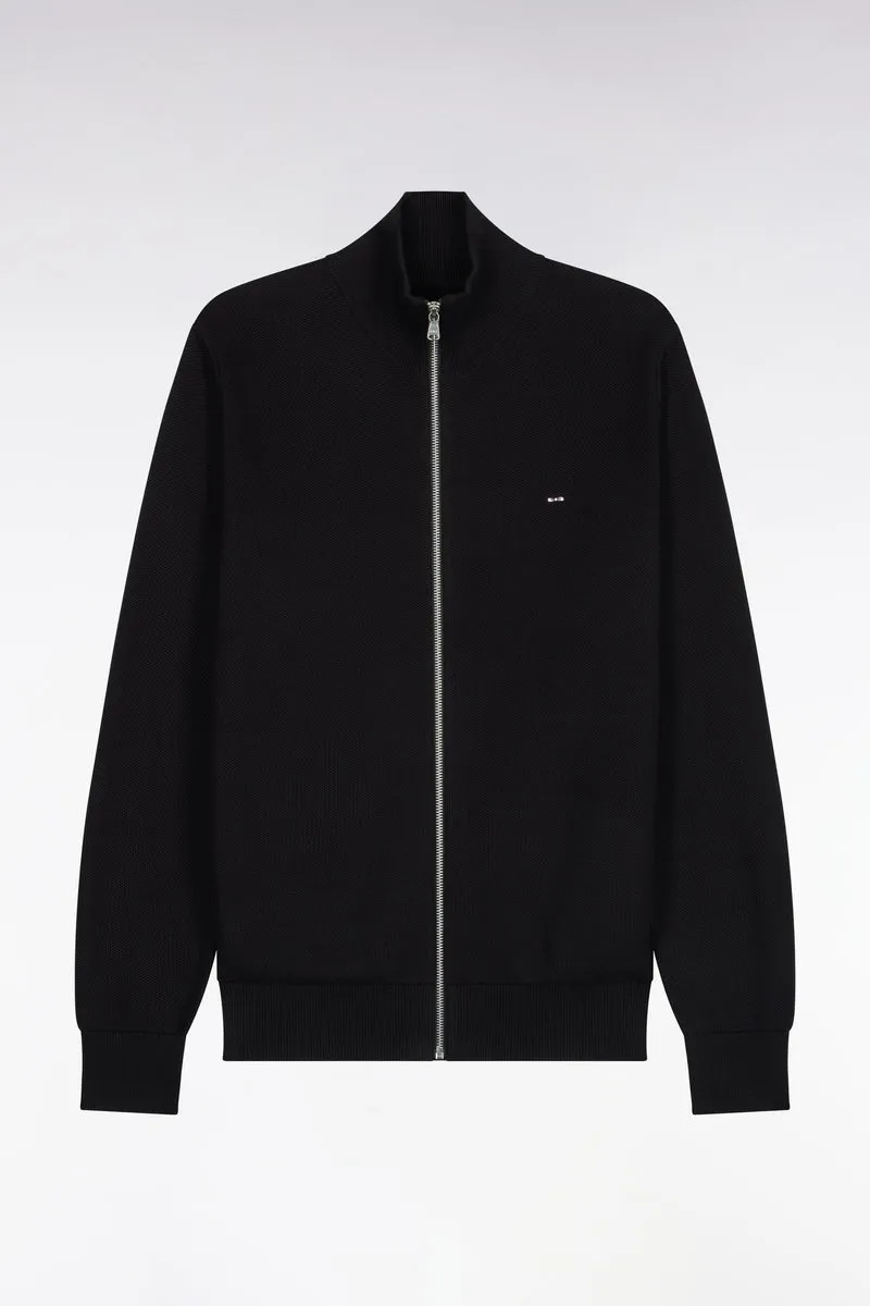 Cardigan zippé en coton noir coupe droite