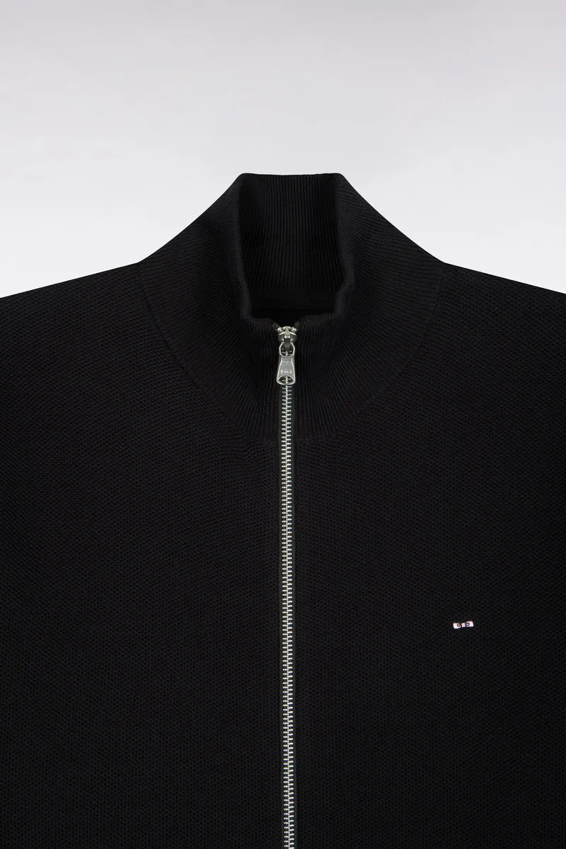 Cardigan zippé en coton noir coupe droite