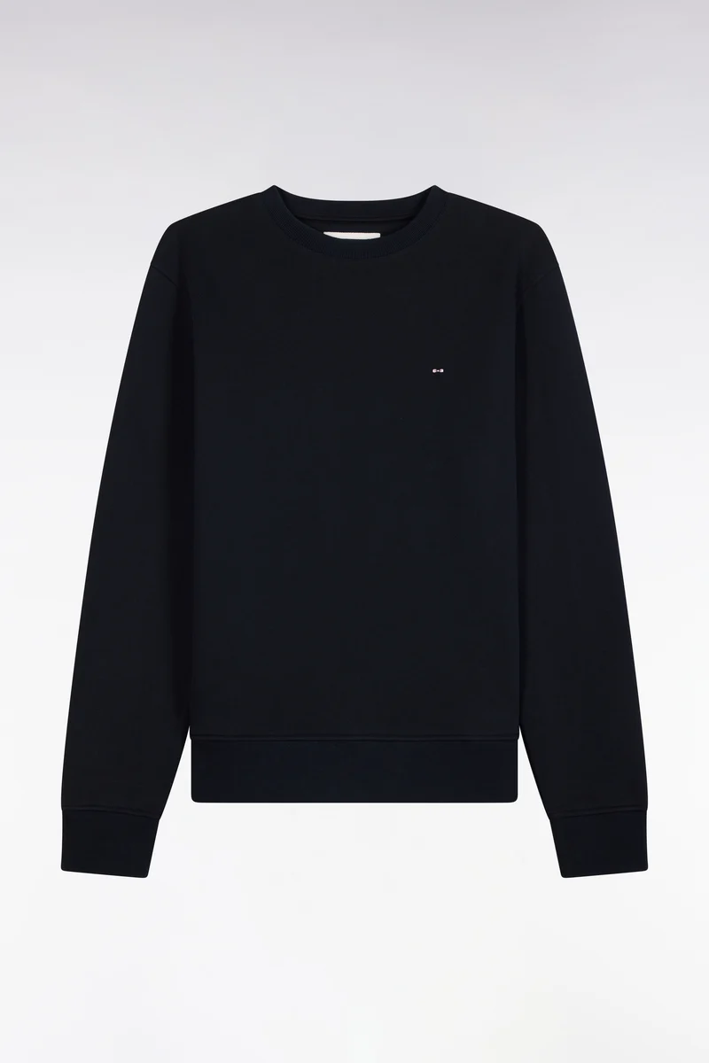 Sweatshirt col rond en molleton coton marine coupe droite
